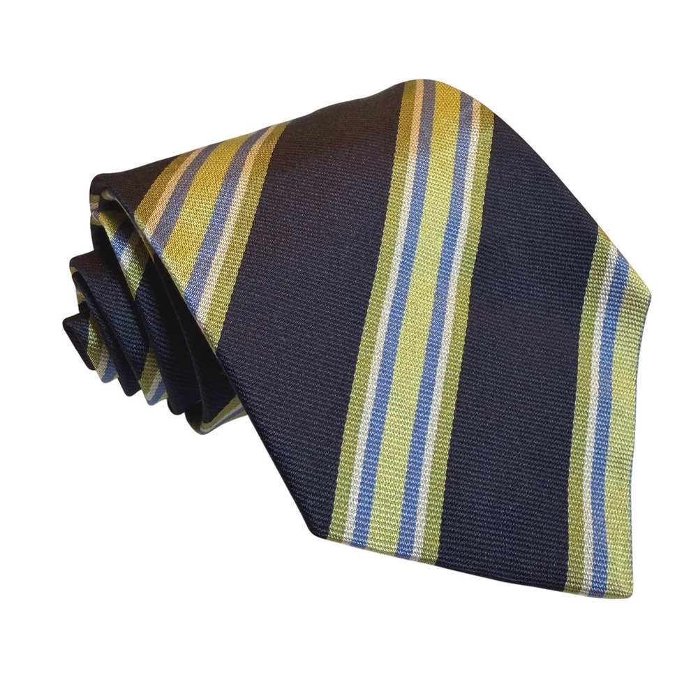 Banana Republic Tie Mens OS Striped Navy Blue Green Silk Made in Italy Vintage